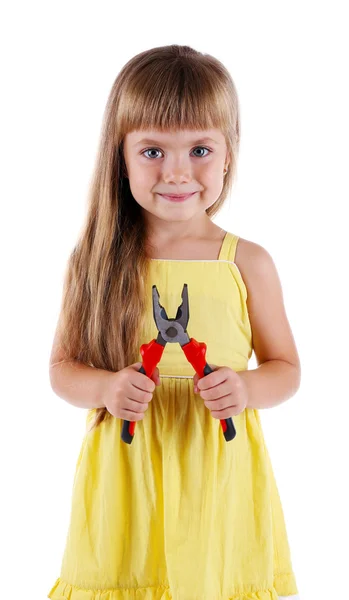 Little girl with toy tools — Stock Photo, Image