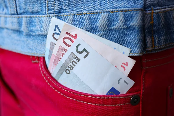 Euro banknotes in jeans pocket — Stock Photo, Image