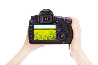 Fotoğrafçı ile iş yerinde fotoğraf makinesi 