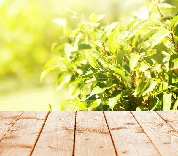 Houten tafel op aard — Stockfoto