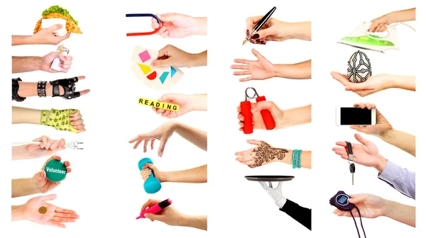 Hands with different objects — Stock Photo, Image