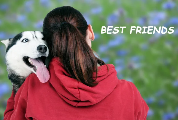 Woman and cute husky — Stock Photo, Image