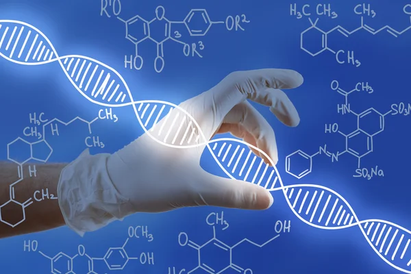 Doctor working with drawing DNA molecule — Stock Photo, Image