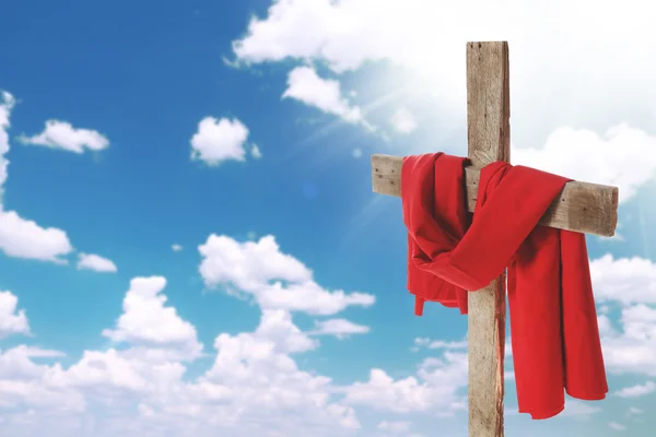 Cross with red cloth — Stock Photo, Image