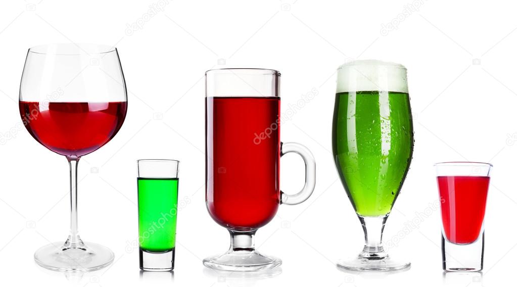 Different drinks, isolated on white