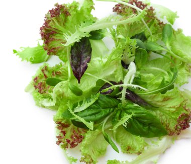 Beyaz izole taze karışık yeşil salata