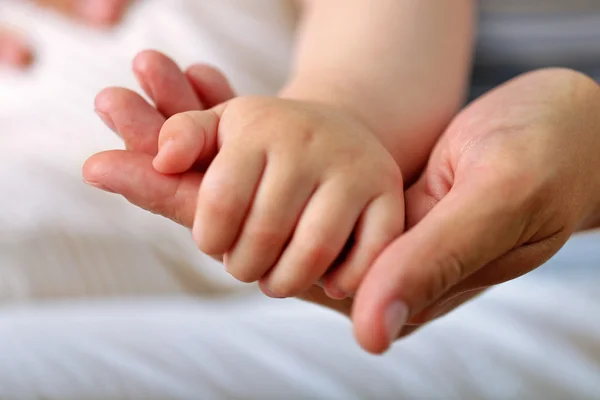 Mãos de adulto e bebê — Fotografia de Stock