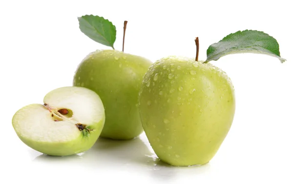 Manzanas verdes maduras aisladas en blanco — Foto de Stock