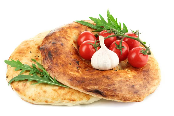 Pita bread and vegetables isolated on white — Stock Photo, Image