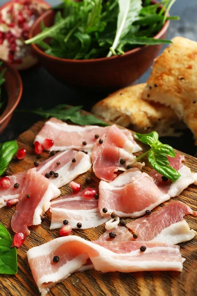 Ingredients of Mediterranean cuisine, on wooden board, close-up — Stock Photo, Image