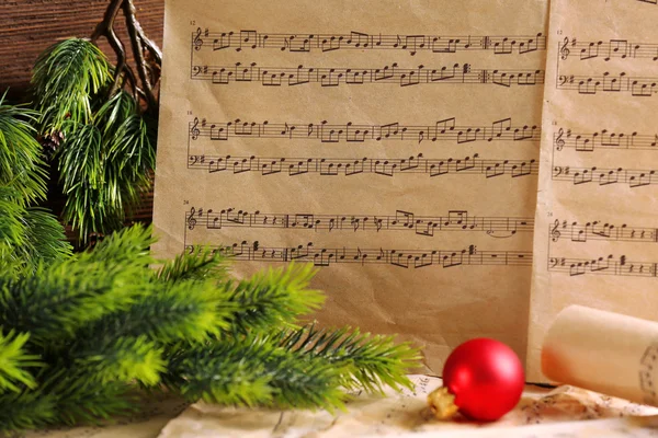 Music notes with Christmas decoration — Stock Photo, Image