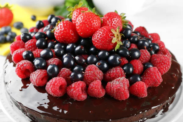 Yaz meyveleri lezzetli çikolatalı kek — Stok fotoğraf