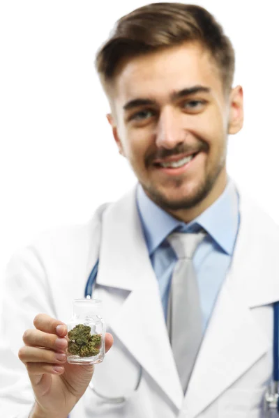 Doctor holding bottle — Stock Photo, Image