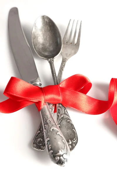 Cutlery tied with ribbon — Stock Photo, Image