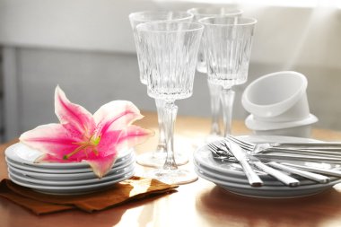 Clean dishes on the table clipart