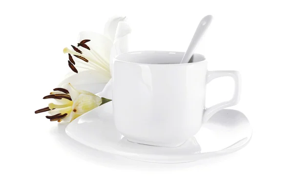 Kopp kaffe och lily — Stockfoto