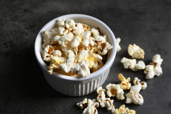 Popcorn in white bowl — Stock Photo, Image