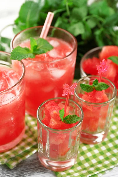 Cold watermelon desserts and drinks — Stock Photo, Image