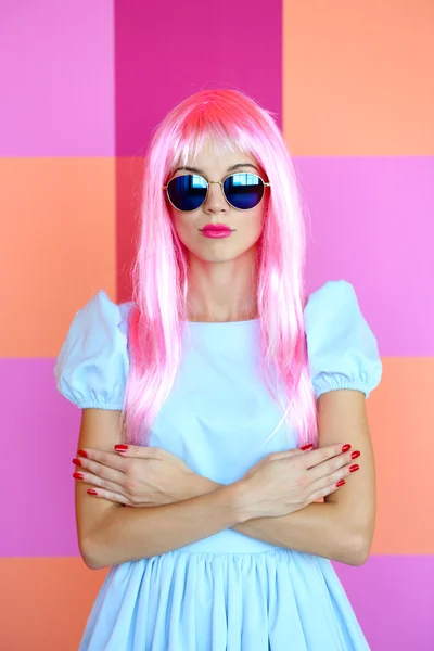 Beautiful woman with pink hairstyle — Stock Photo, Image