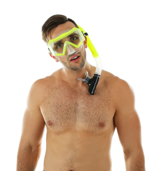 Man met masker of bril zwemmen — Stockfoto