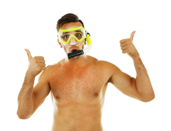 man with swimming mask or goggles