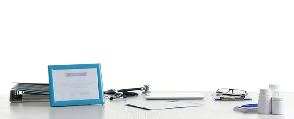 Doctor table with tools — Stock Photo, Image