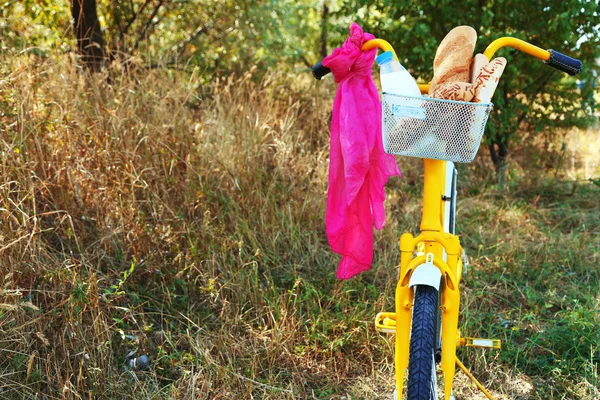 Cesta de alimentos frescos em bicicleta — Fotografia de Stock