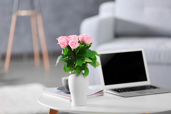 Comfortable workplace at home with laptop — Stock Photo, Image