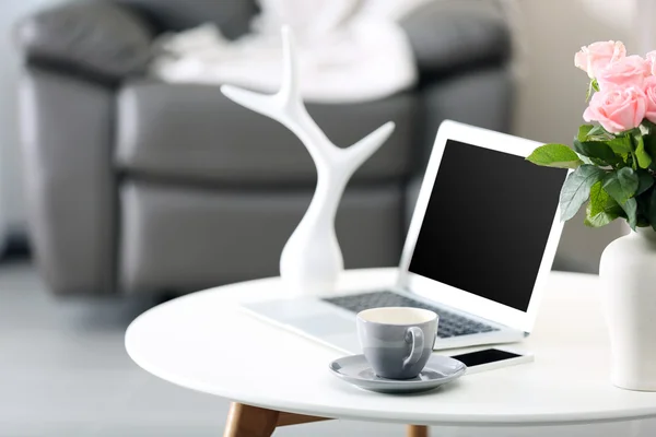 Comfortable workplace at home with laptop — Stock Photo, Image