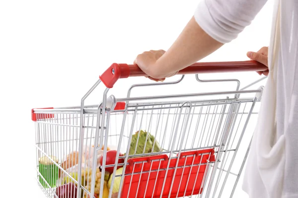 Young woman with shopping cart — Stock Photo, Image