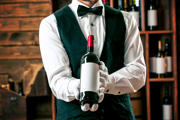 Bartender working on bar background