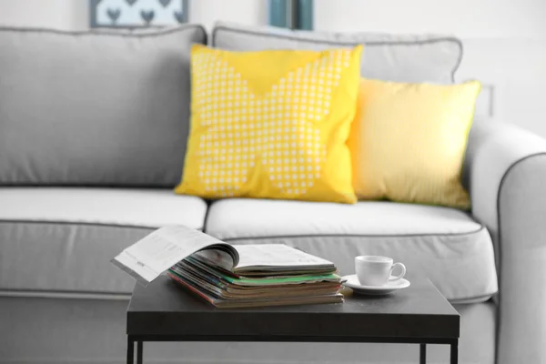 Magazines on table in living room