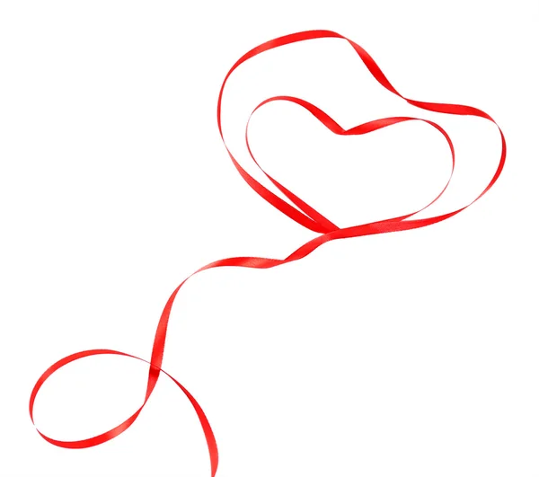 흰색 절연 심장의 모양에 빨간 리본 — 스톡 사진