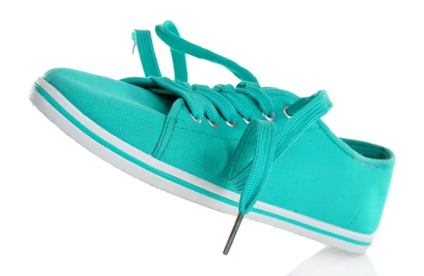 Chaussure en gomme turquoise isolée sur blanc — Photo