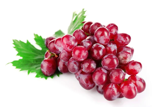 Bunch of red grape with leaf isolated on white — Stock Photo, Image