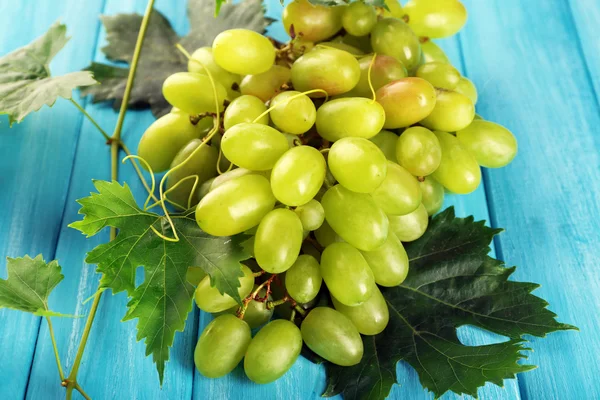 Bouquet de raisin blanc sur fond de bois bleu — Photo