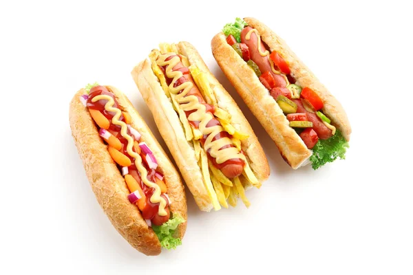 Tre hot dog freschi — Foto Stock