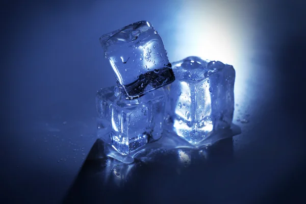 Cubes de glace sous la lumière bleue, gros plan — Photo