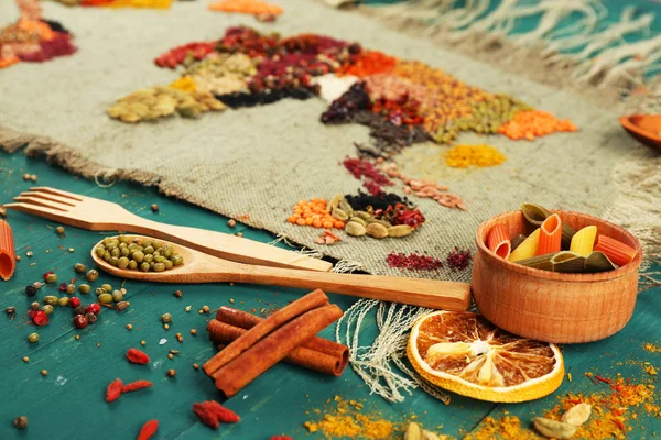 Spices on sackcloth background — Stock Photo, Image