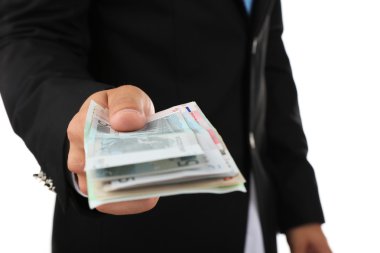 Euro üzerinde beyaz izole elinde olmayan bir erkek