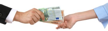 Kadın el beyaz izole elini, para alır