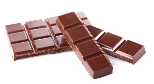 Zwarte chocolade stukken geïsoleerd op witte achtergrond — Stockfoto