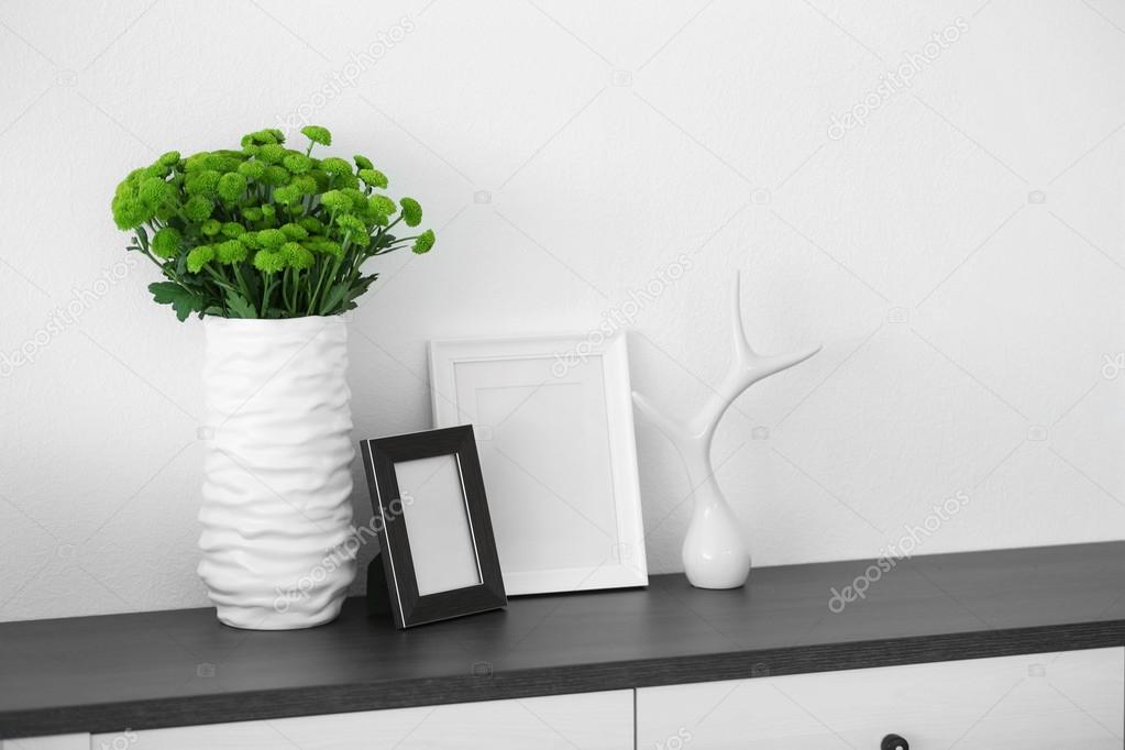 Beautiful green chrysanthemums in vase