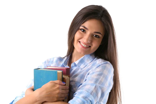 Jong meisje met boeken geïsoleerd — Stockfoto