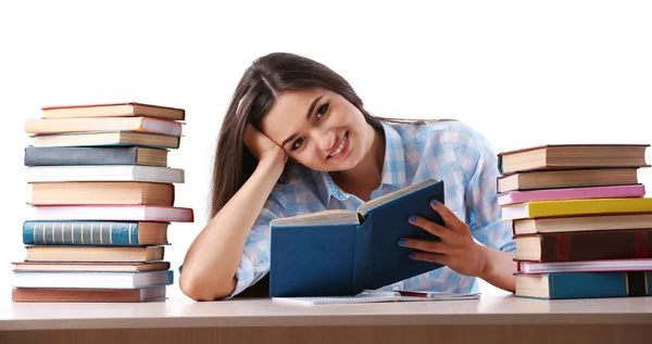 Junges Mädchen mit Büchern isoliert — Stockfoto