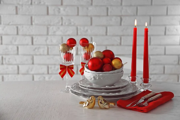 Díszített karácsonyi asztalterítő. Karácsonyi menü koncepció — Stock Fotó