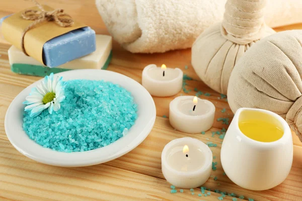 Spa setting with sea salt — Stock Photo, Image