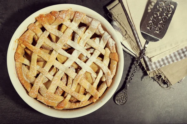 Házi almás pite fa háttér — Stock Fotó