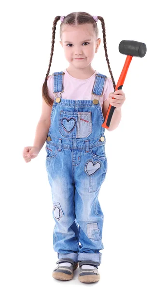 Cute little girl with hammer — Stock Photo, Image