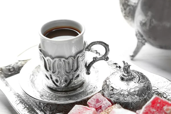 Antique tea-set with Turkish delight — Stock Photo, Image